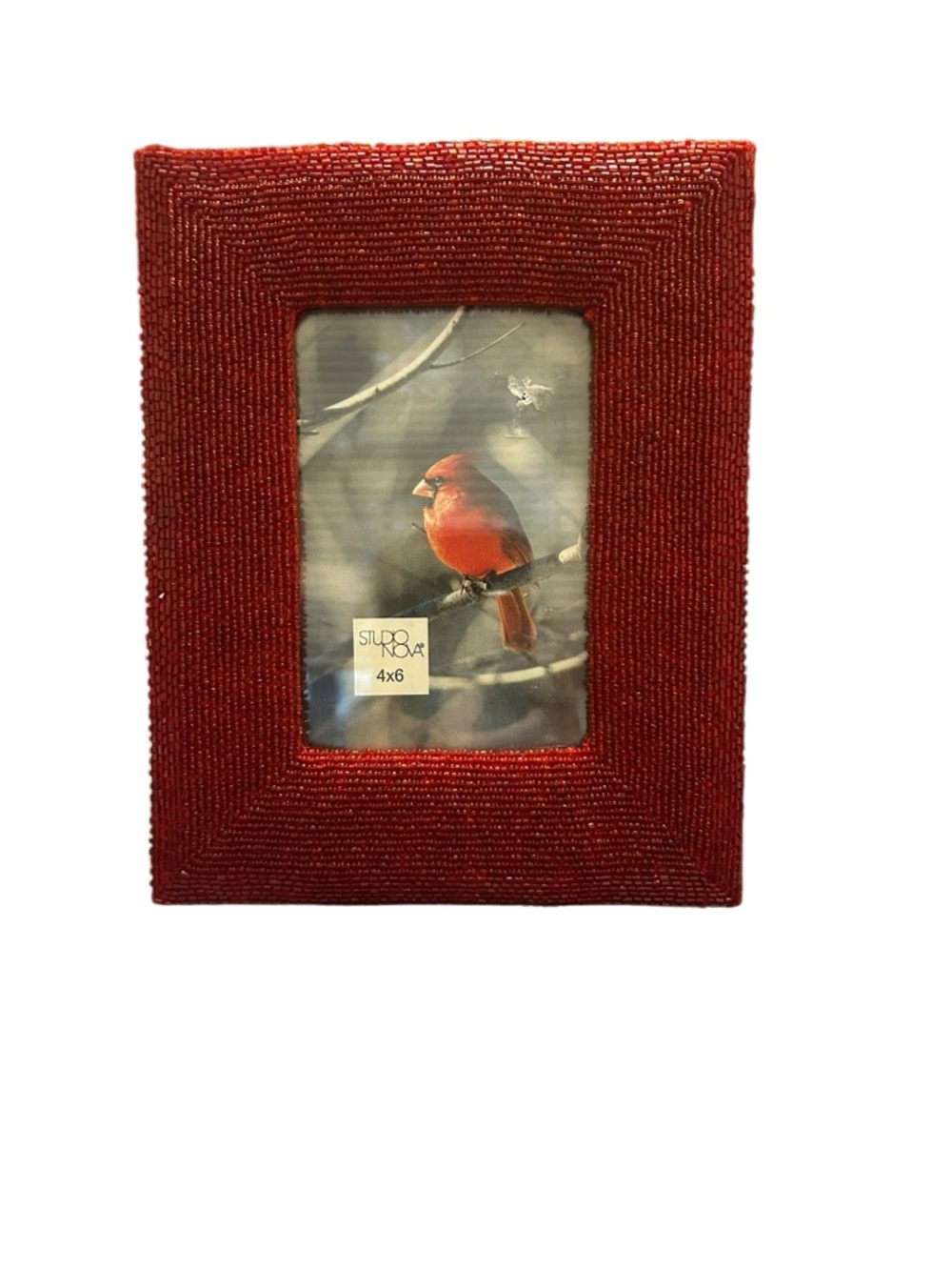 Boho Studio Nova "Festive Bead" red beaded picture frame NWOT